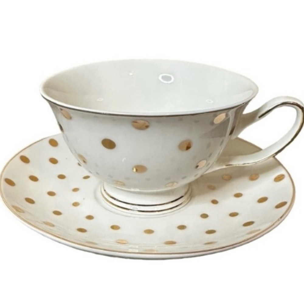Grace Teaware Gold And White Polkadot Teacup And Saucer
